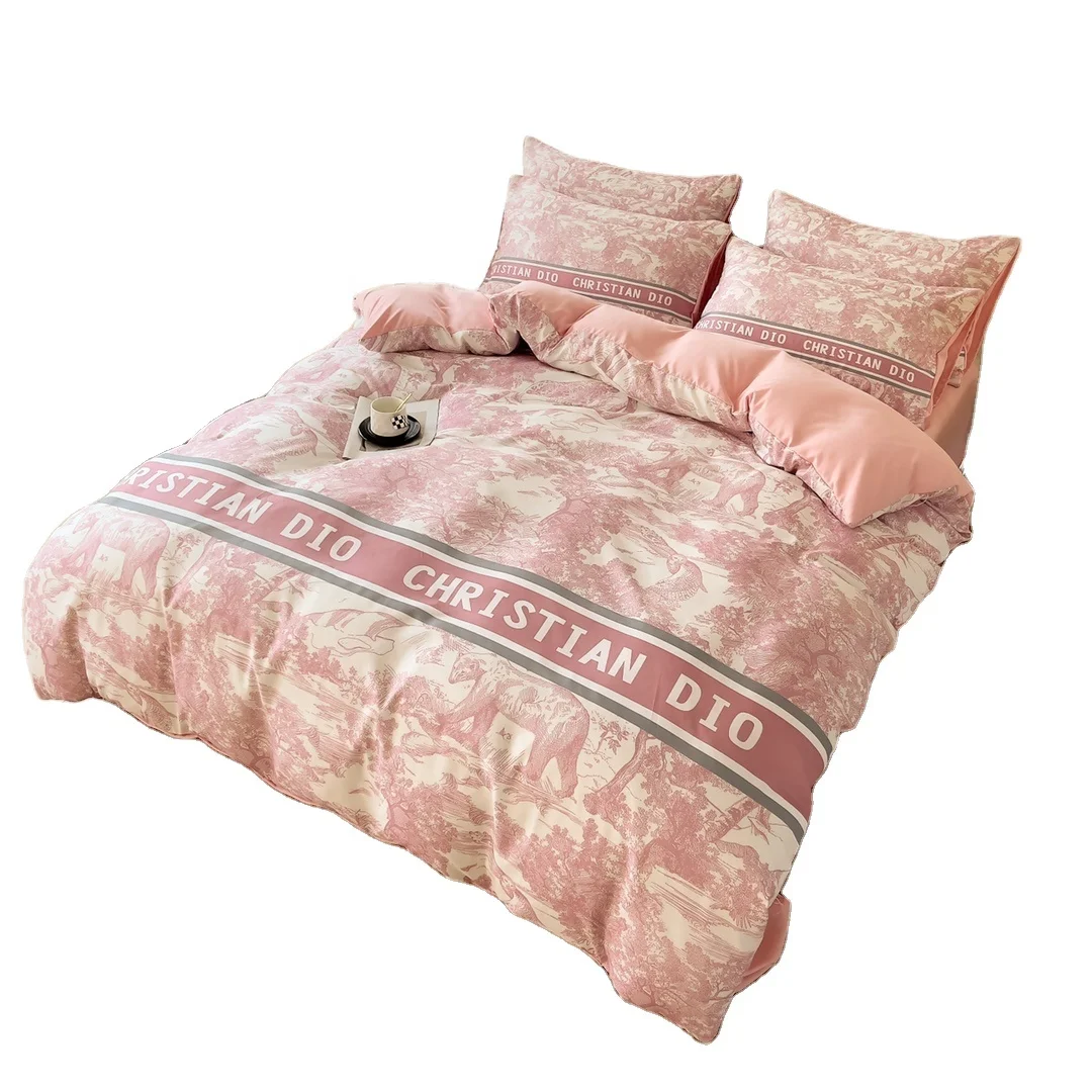 Brushed Cotton 4-In-1 Bedding Set Light Pink Queen Size Duvet Cover Bed Sheet Bedding Set