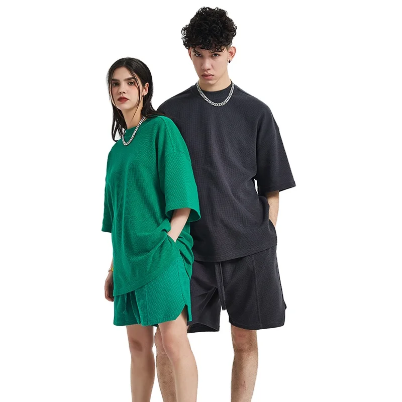 2023 New Design Spring Summer Cotton T Shirts Unisex Loose 260gsm High Street Soft Men T Shirt Set