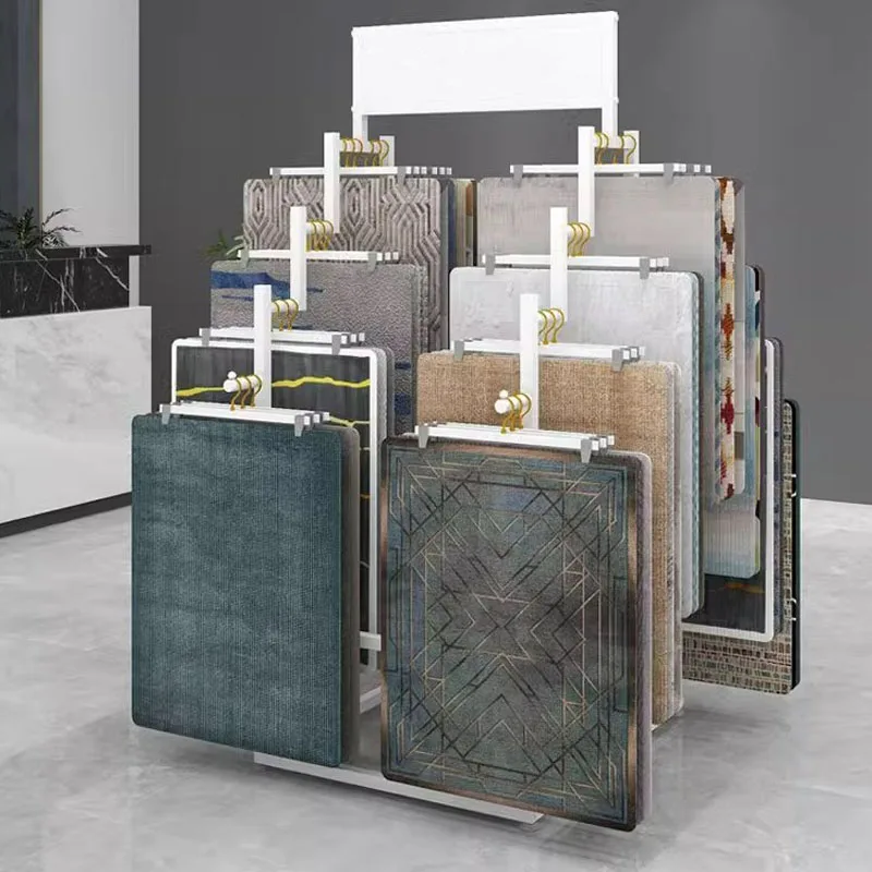 Customized Single And Double-Sided Metal Display Racks Home Store Display Carpet Shelves Carpet Racks