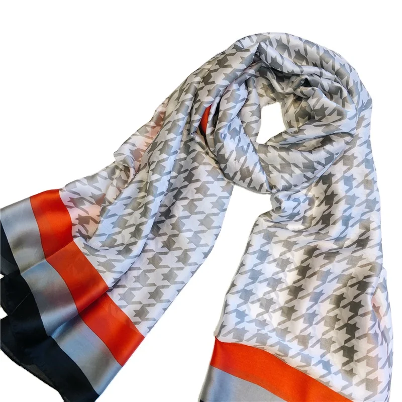 Manufacture wholesale custom design Houndstooth element printing chiffon scarves and shawls for women silk scarves