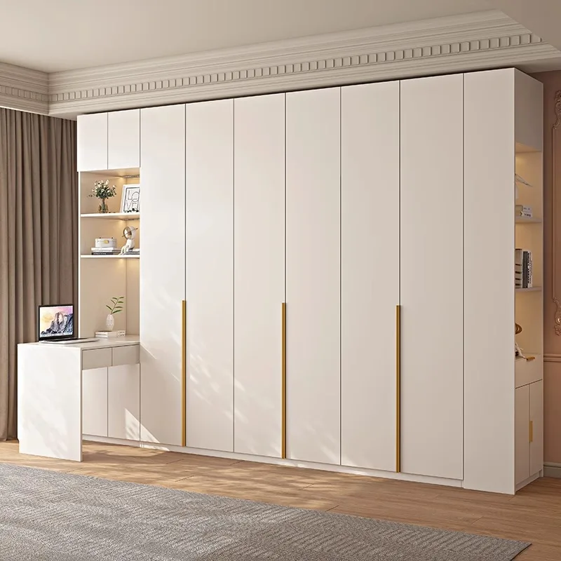 French Style Cream Sliding Door Wardrobe Closet for Bedroom Bedroom Closet Corner Desk Solid French Cream Solid Wood Wardrobe