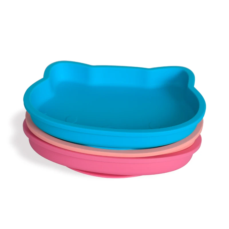 Leatchliving Hot Selling Cat Shape Silicone Dinner Plate Silicone Cute Plate for kids