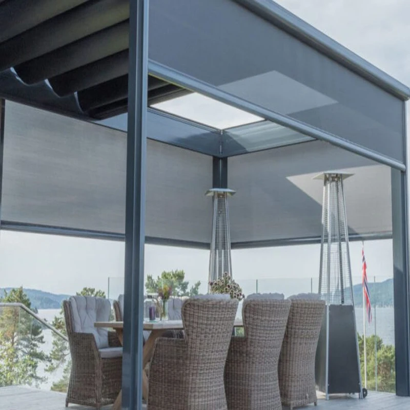 Outdoor Fabric Sun Shading Screens Balcony Blinds Remote Control Roller Shade