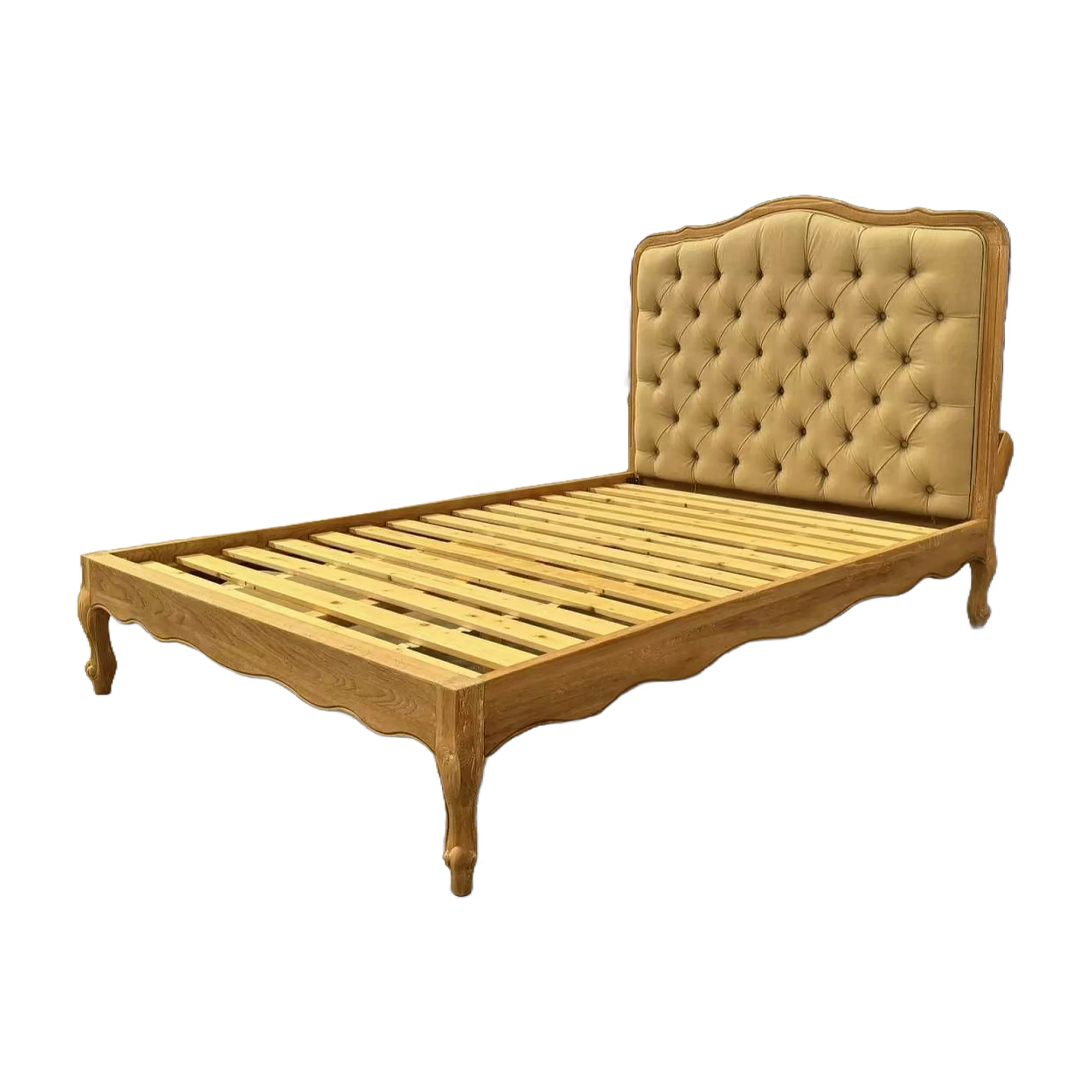 GB46-4 French Classical Country Bedroom Furniture Oak Button Upholstered Headboard Footboard Bed