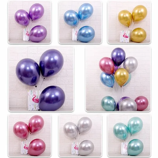 Party wedding birthday 12inch 10inch colorful metal balloon peal metallic latex balloons decoration chrome balloons