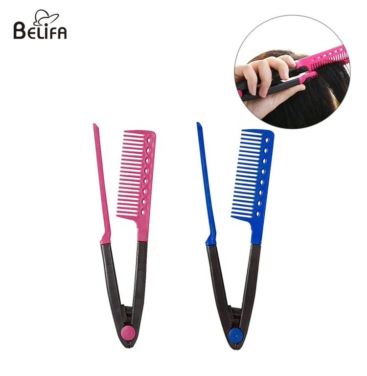 New design salon hair straightener comb hairdressing brush styling tool foldable folding v shape comb