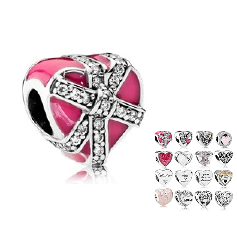 925 sterling silver Hearts charm bead for pan bracelet women jewelry