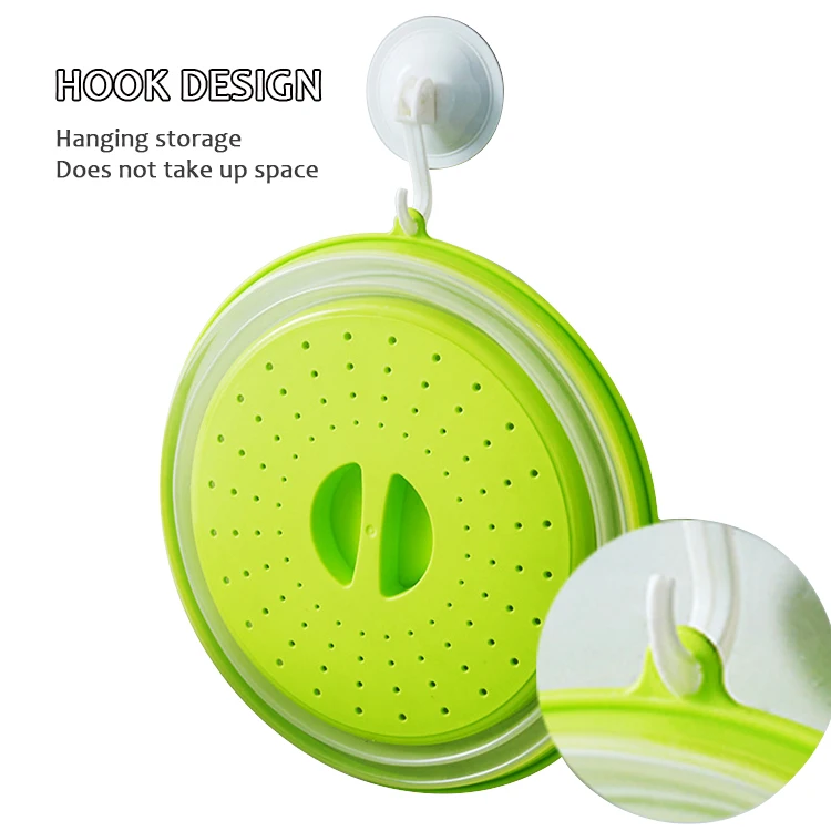 Heat resistant microwave silicone splatter guard collapsible microwave cover for food with Hook