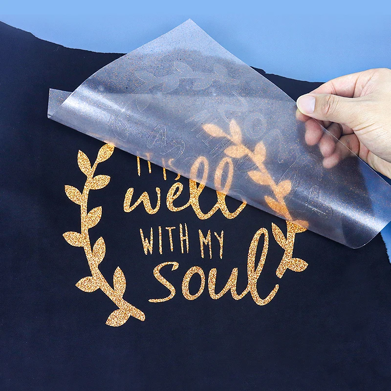Free sample in stock design press iron on htv pu vynil rolls glitter heat transfer vinyl sheet for cricut clothing logo