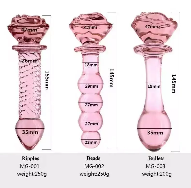 Vaginal And Anal Stimulation High-grade Rose Crystal Beads Anal Butt Glass Dildo Penis Sex Toys For male