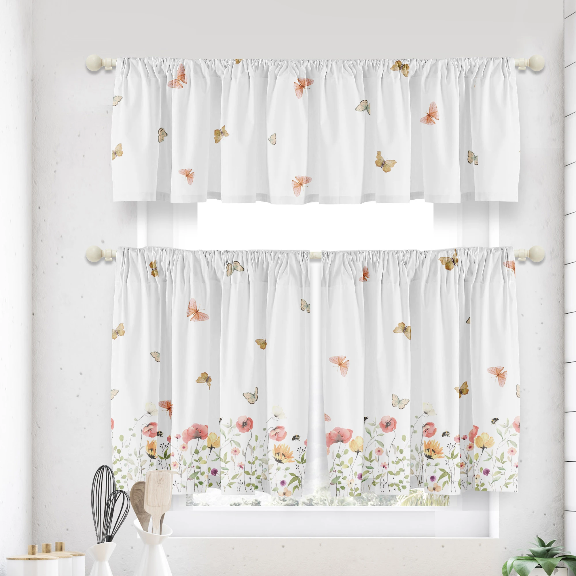 Wholesale Fashion Lace Printed Short Embroidery Solid Color Kitchen Curtain For Home Window