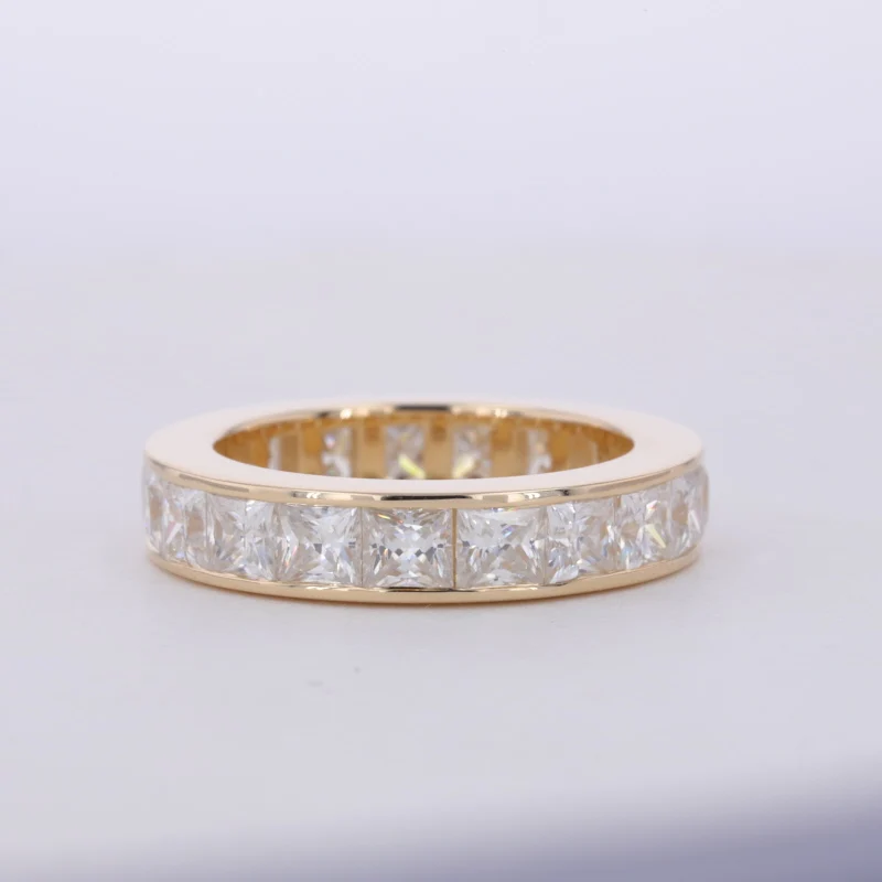 2023 Hot Sale 14k Yellow Gold Ring Princess Cut  3.5*3.5mm Moissanite Lab Grown Diamond Men Band