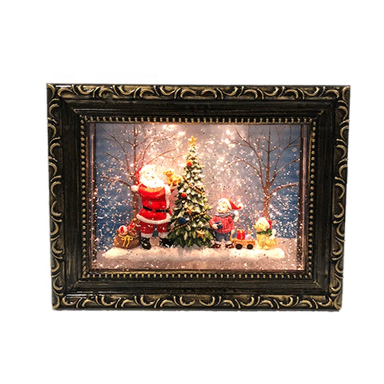 Wholesale Snow Globe Souvenir Custom Led Santa Lights Snow Ball Christmas Decoration Supplies Glitter Spinning Christmas Lantern