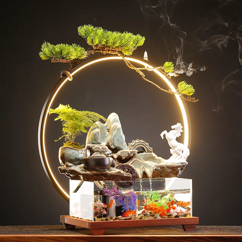 Gift Buddha Shape Ceramic Censer Smoke Back Flow Cones Bullet Holder Led Light Backflow Waterfall Incense Burner Hotel Decor