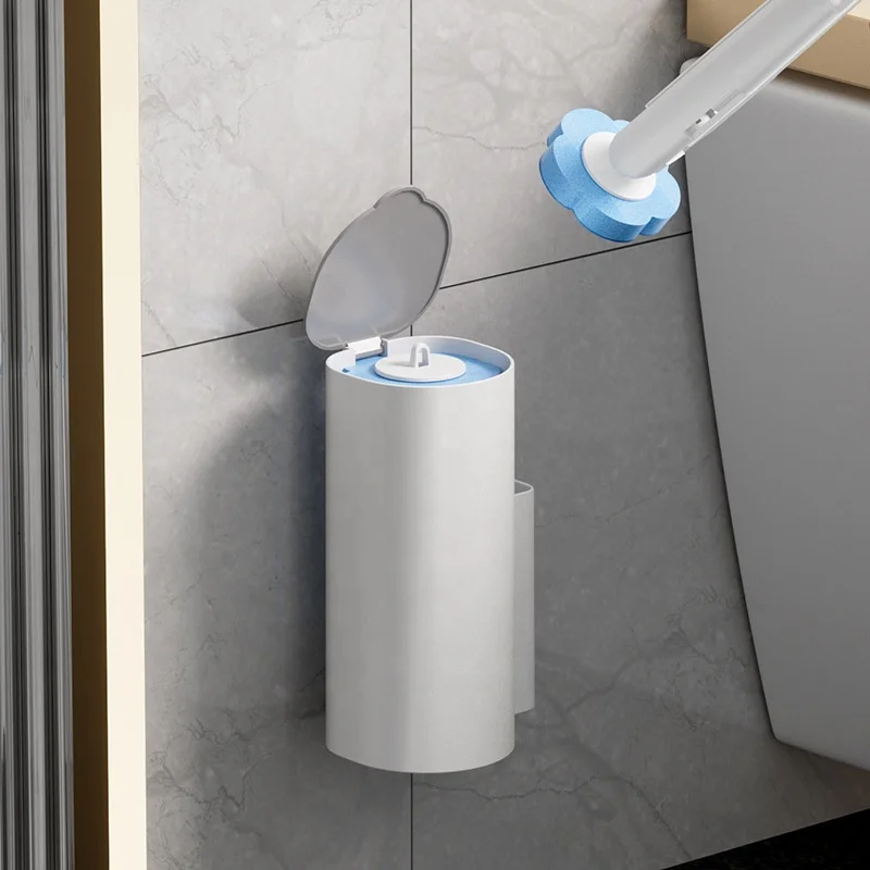 Toilet Brush with Disposable Self Cleaning Sponges Cleaning Agent Home Cleaning System Toilet Brush Holder