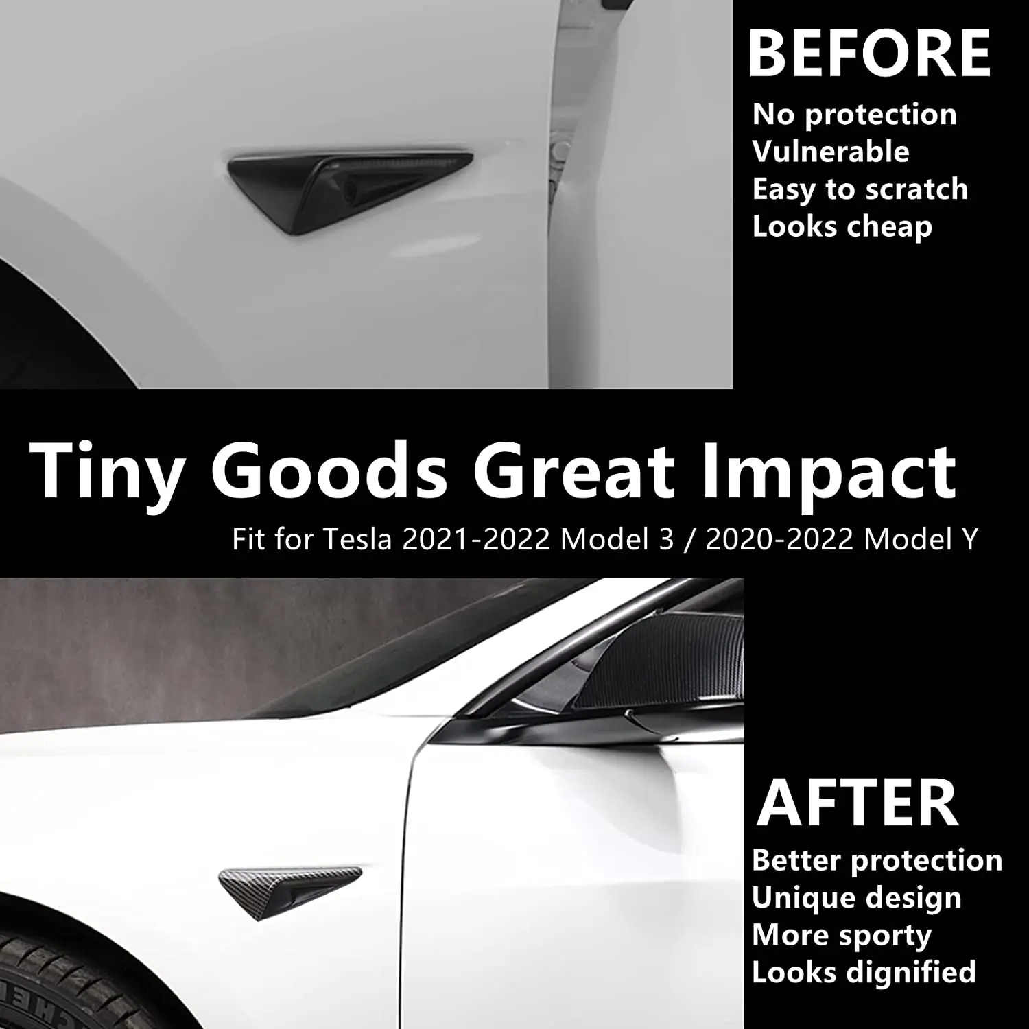 Side Turn Signal Lamp Camera Cover Glossy Carbon Fiber Pattern Protection Cover Fit for 2019-2022 Tesla Model 3 Y