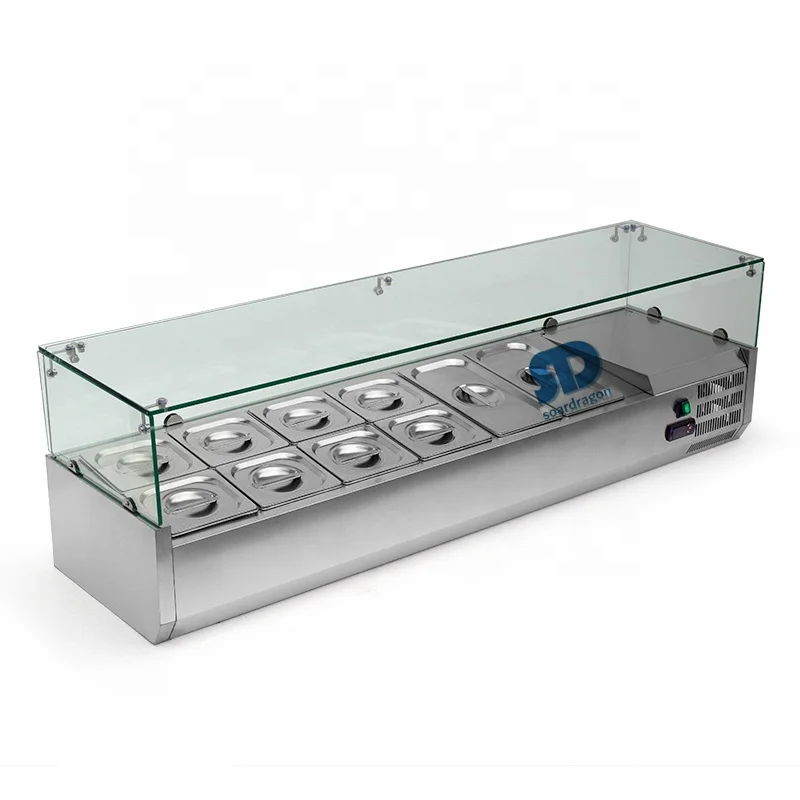 Soardragon Glass cover table salad bar refrigerator counter top salad fridge with G/N pans