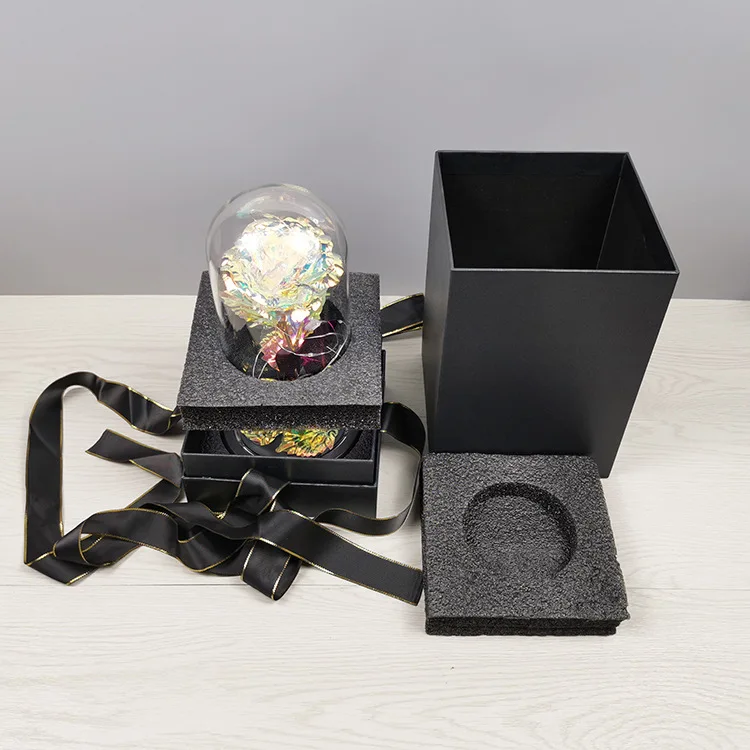 Si Bo Rui Flor Blume Fleurs Artificial Flower 24k gold roses in led glass for valentine gifts preserved rose in glass gift box
