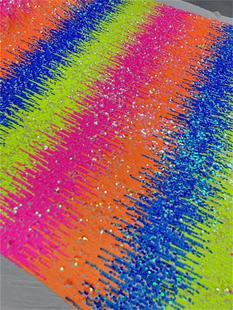 2023 New Arrival Low Price Colorful Gradient Knitted Garment Sequins Tulle Stretch Elastane Sequin Fabric