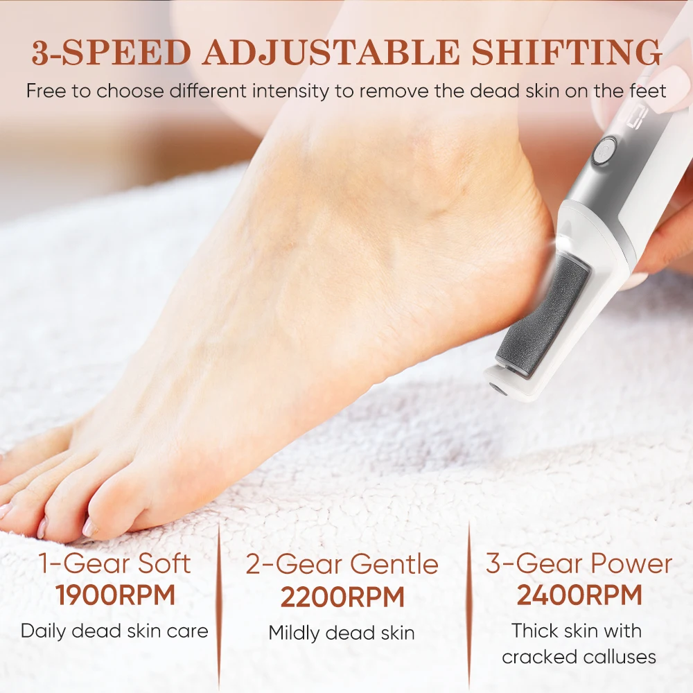 Foot Grinder Electric Foot Callus Remover with 3 Roller Heads Rechargeable Electric Callus Remover Tool