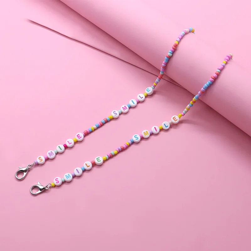 Карамельные цвета детский Маскировочный держатель акриловые бусины с буквами надписью LOVE Smile шнурок защитой от потери цепочка для