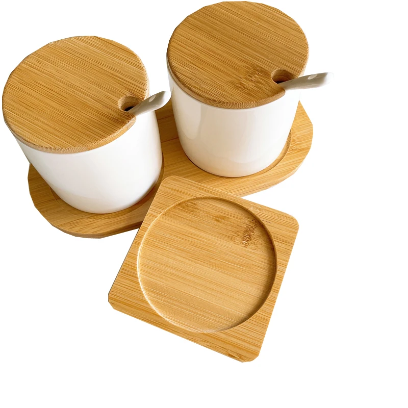 Керамическая банка для приправ в скандинавском стиле на заказ бытовая коробка Набор банок соли с бамбуковым подносом