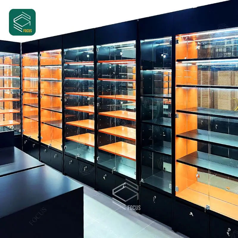 Smoke Shop Counter Display Stand Display Glass Counter White Tobacco Display Case Wood Smoke Shop Cabinet