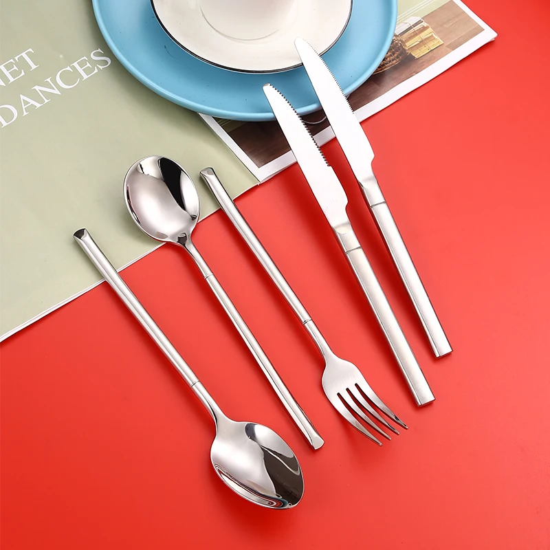 Stainless steel 304 knight square sterling silver handle high-end hotel restaurant tableware spoon and fork cutlery set