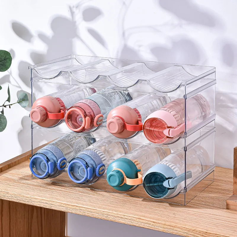 Water Bottle Holder Fridge Organizer Refrigerator Storage Containers Heavy Duty Plastic Water Bottle Organizer for Cabinet