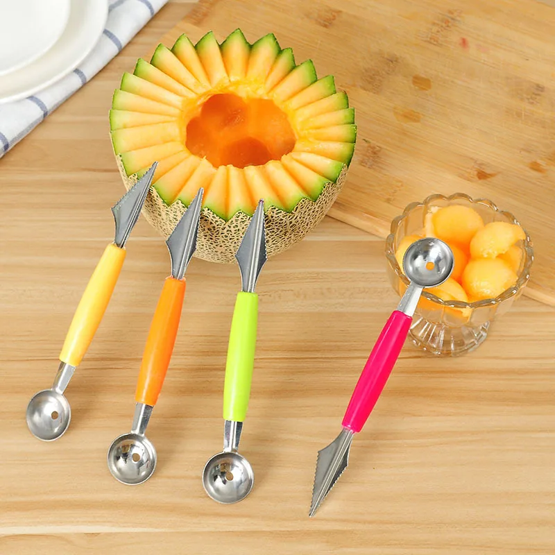 Double head stainless steel fruit scoop corrugated carving knife watermelon scoop fruit carving knife