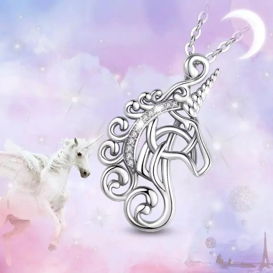 merryshine 925 sterling silver jewelry Horseshoe women unicorn horse shoe pendant necklace