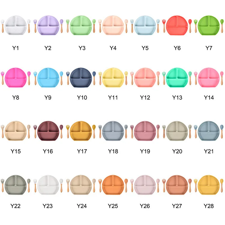  Amazon Baby Cutlery Supplier Silicone Suction Plate Set With Spoon And