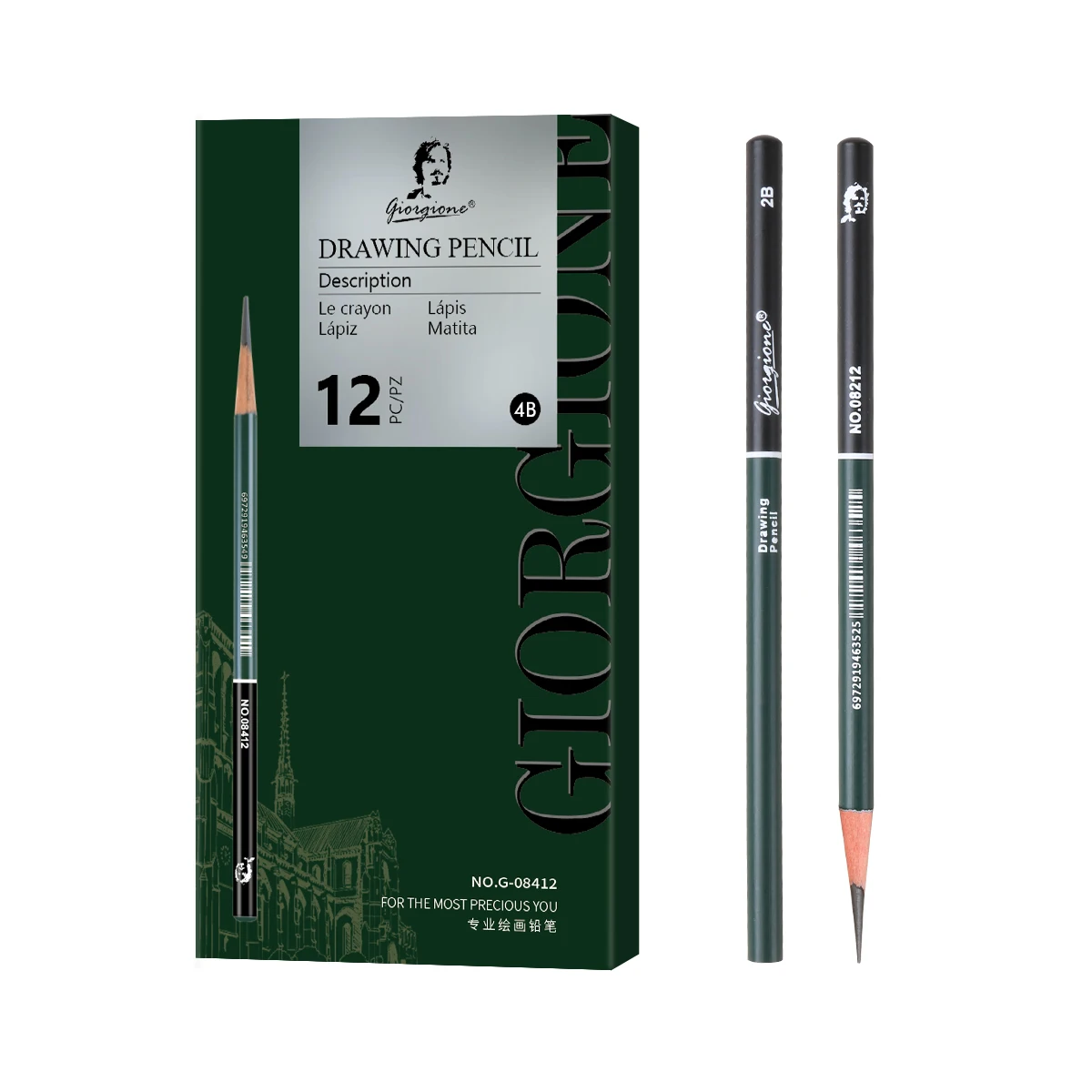 Giorgione Professional 12pcs HB 2B 4B Charcoal Pencil 3.8mm Lead Core Sketch Pencils Set For Artist Students Drawing