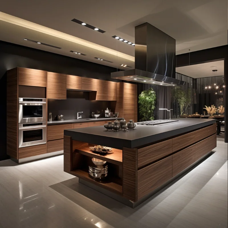 Custom Luxury Wooden Kitchens Furniture Moderne Walnut Solid Wood Kitchen Cabinets Affordable Kitchen Cabinets