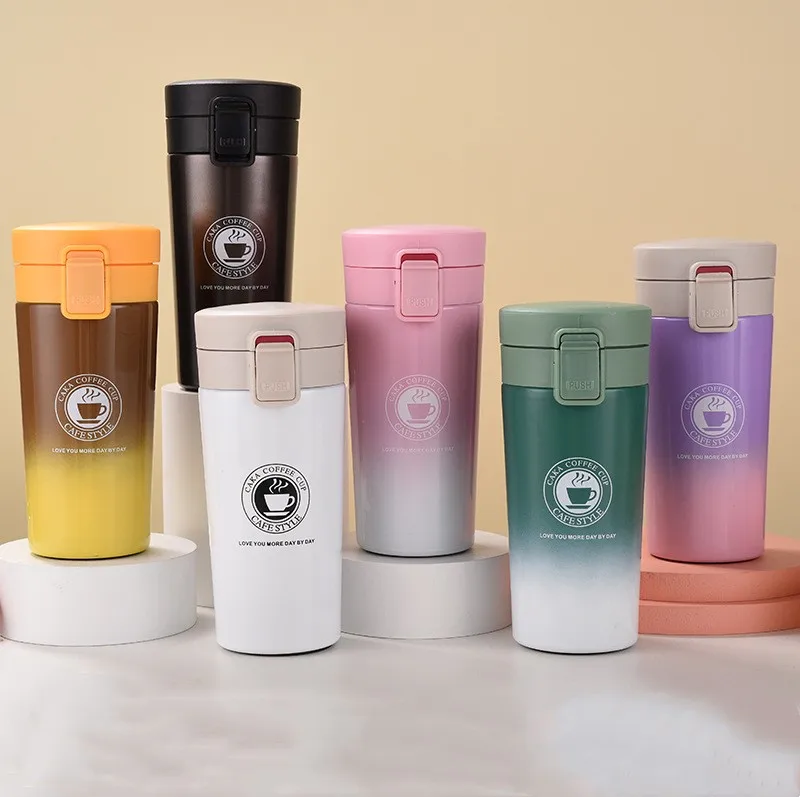 New bouncing Lid stainless steel thermal insulation Gradient double wall vacuum oem portable travel coffee mugs