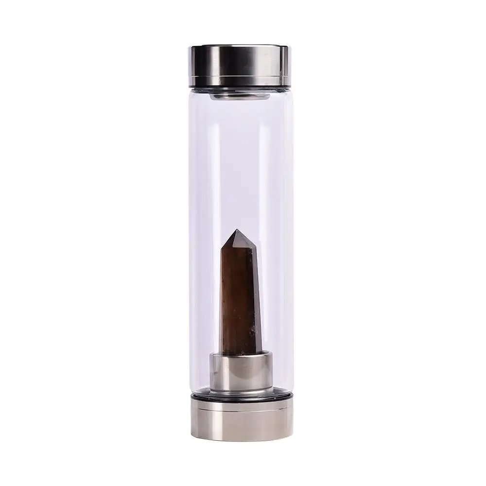Wholesale 550ml Natural Quartz Glass Water Bottle Healing Home Decoration Valentines Day Gift with Direct Drinking Flowing Water