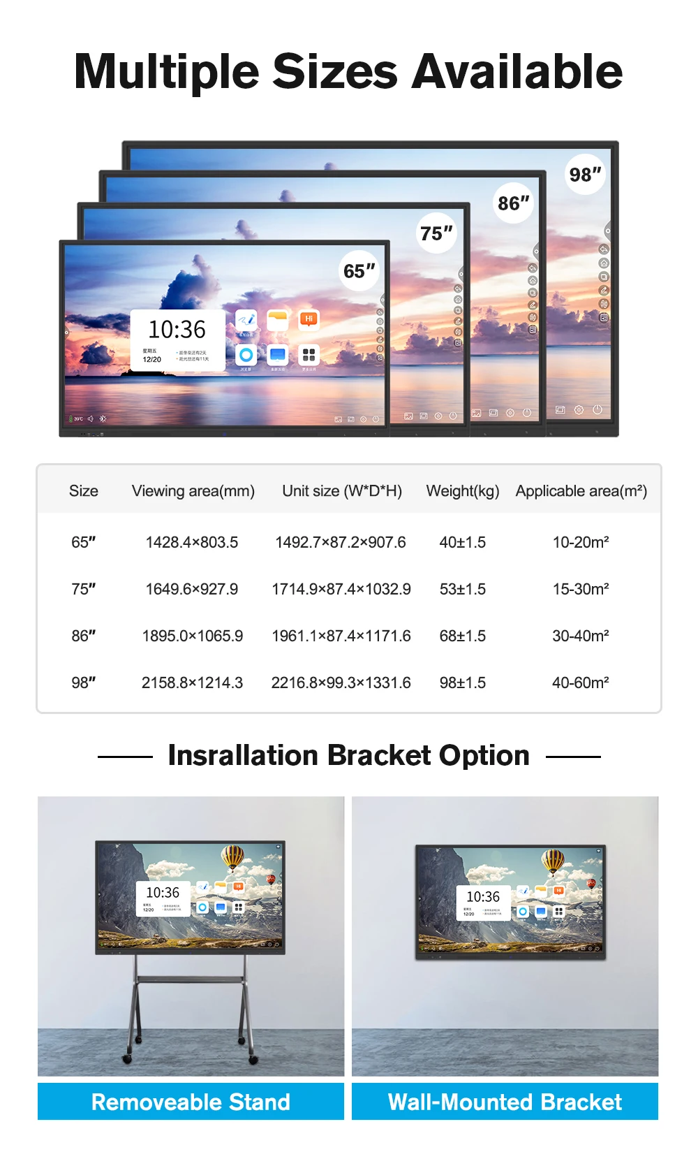65 Inch Smart Portable Digital Board Touch Screen Stand Electronic Interactive Whiteboard for Classroom Tv 65 Inch 4 K Smart Tv
