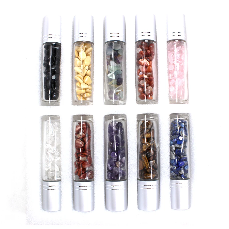 Custom Natural Crystal Gravel Stones Colorful Rolling Stones Bottle Essential Oil Bottles