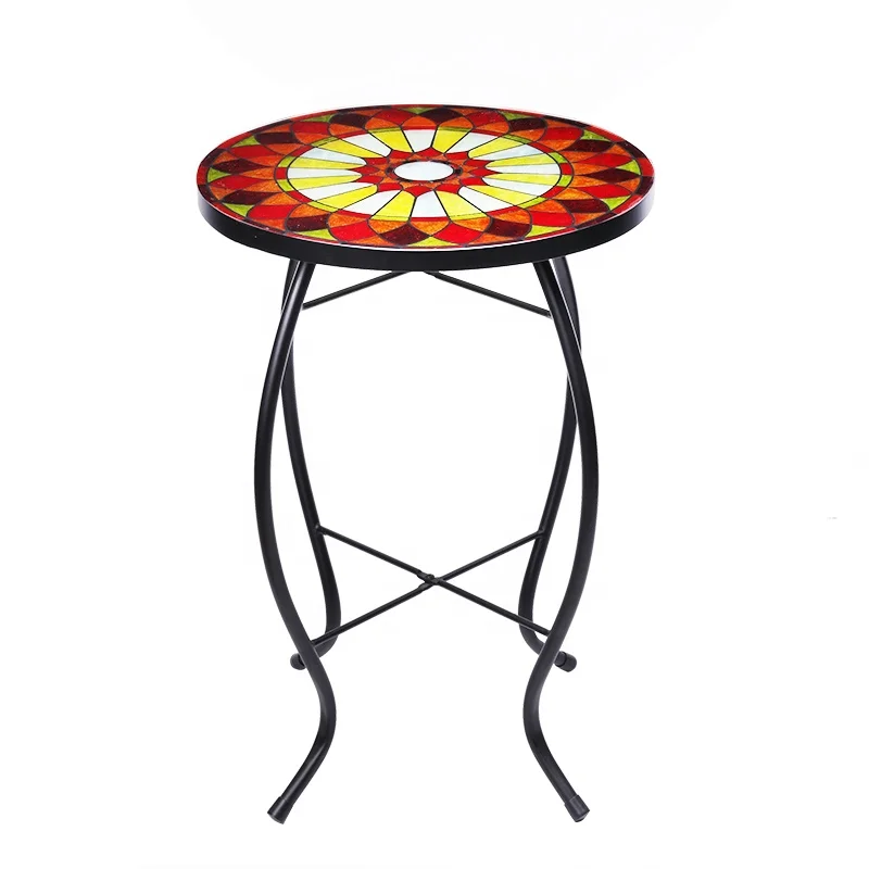 Viition planter table diameter 14 inch 2294 g hand painted sun flower hot fused glass side table for home and garden decoration