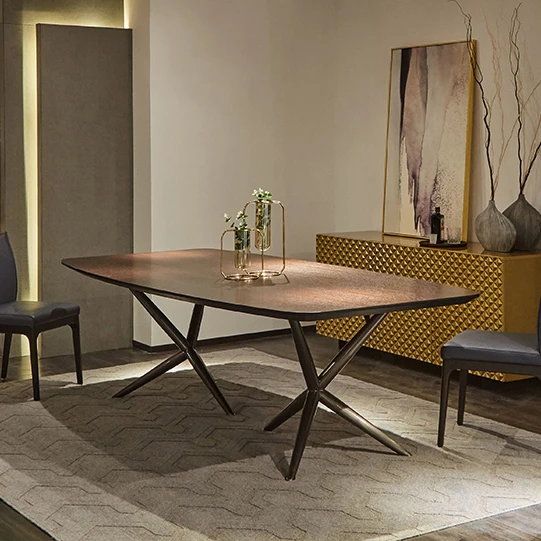 Christmas New Popular Wood Dining Table  Italian Design odd legs Sintered Stone Marble Dining Table