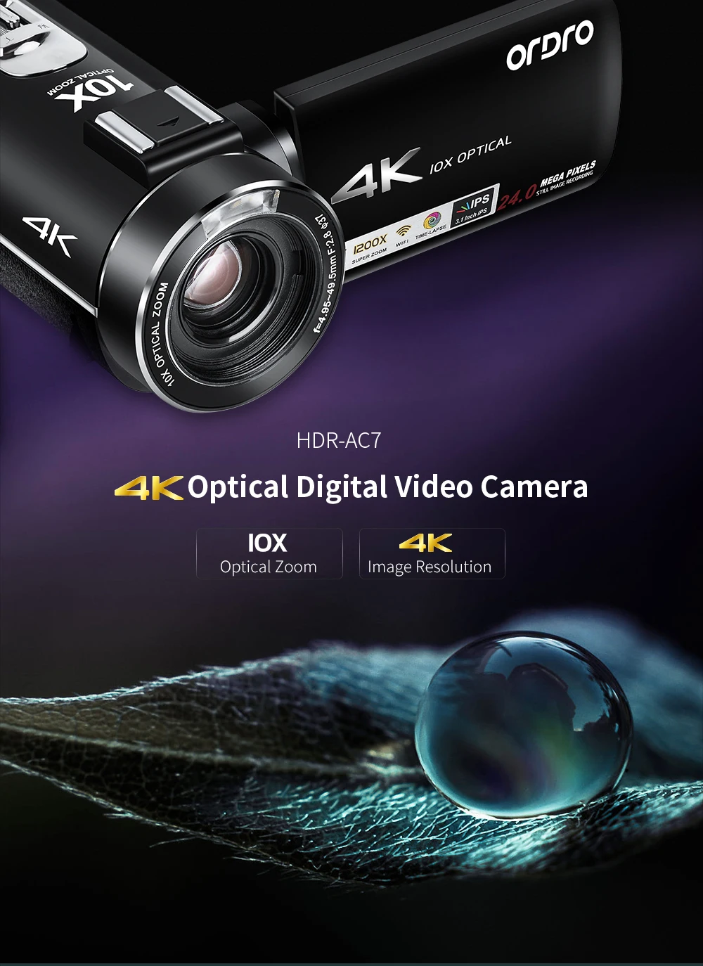 
AC7 10X Optical Zoom Camcorder Hunting Vlog Wedding 4K Professional Video Camera 