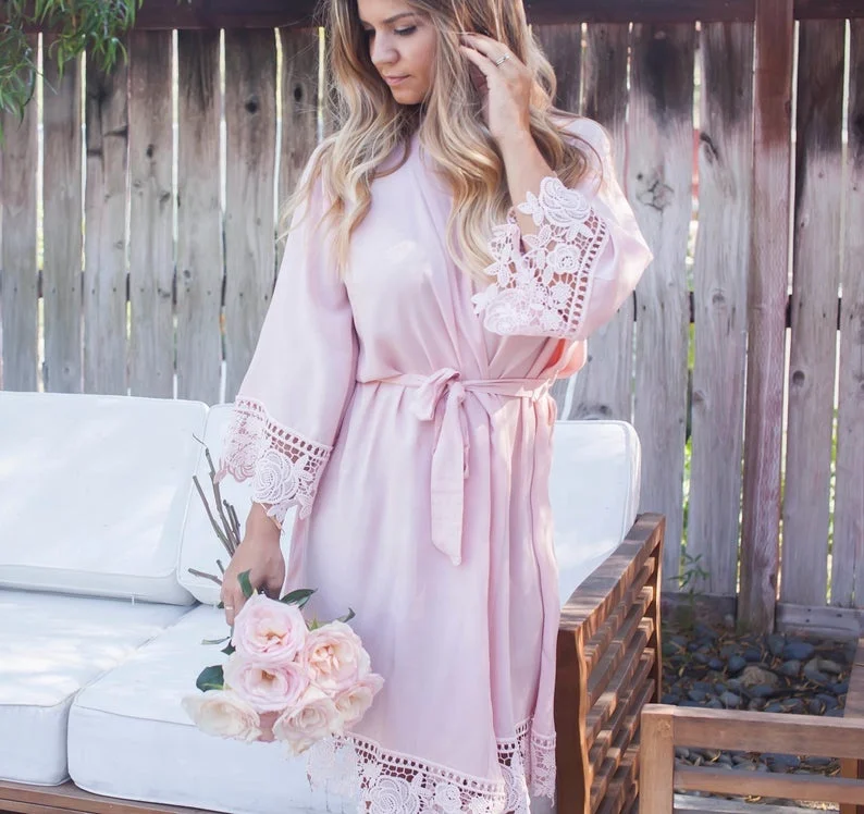 
Girls Lace Blank Silk Satin Robe For Wedding Party Plus size Bridesmaid Robe 