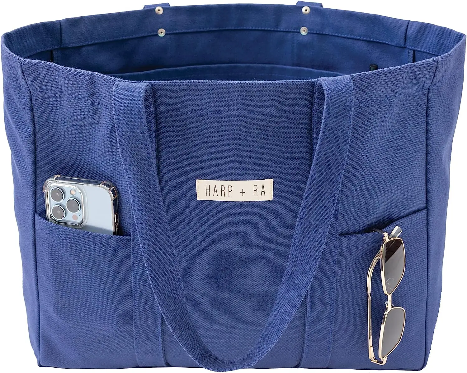Large Canvas Tote Bag Utility Tote with 2 Front Pockets and Laptop Sleeve Teacher Bag in 16 Oz Organic Cotton