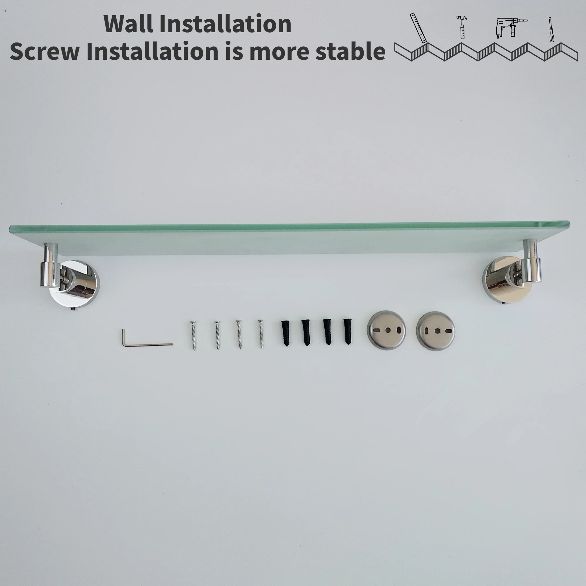 Wall Mount Stainless Steel Single Tier Glass Bathroom Shelf Glass Shower Shelf Bath Shelf