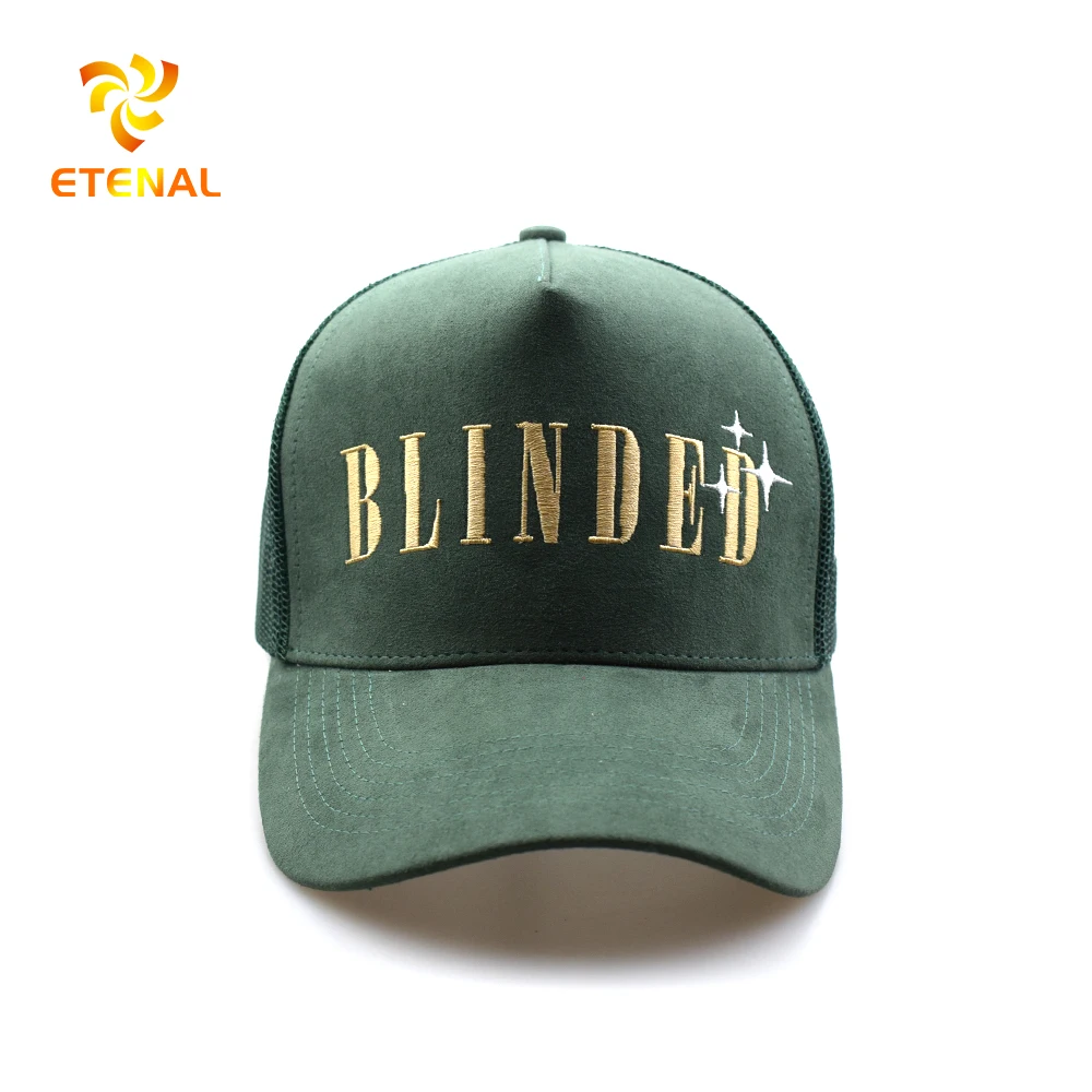 Factory custom 5 panel trucker cap wholesale embroidery logo gorras mesh suede trucker hat