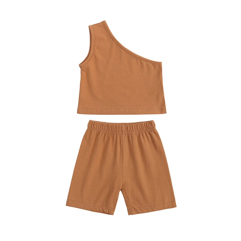 2023 new arrivals kids designers clothes solid color one shoulder child fashion clothing crop tops for teen girls