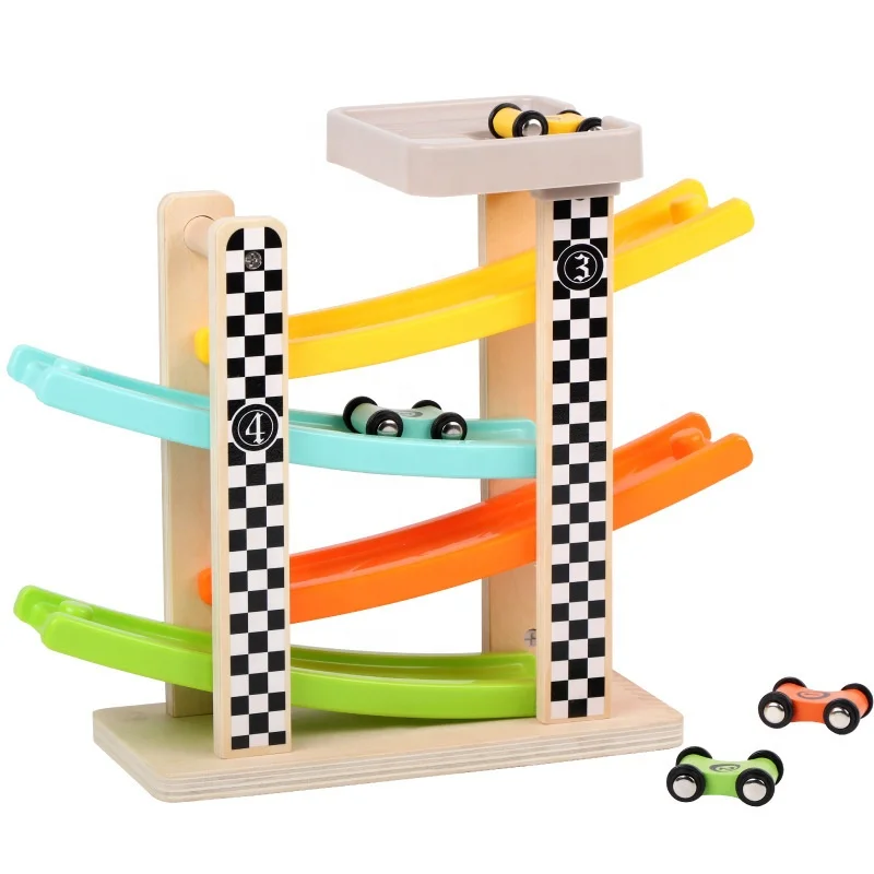 Toddler Toys For 1 2 Year Old Boy And Girl Gifts Wooden Race Track Car Ramp Racer With 4 Mini Cars