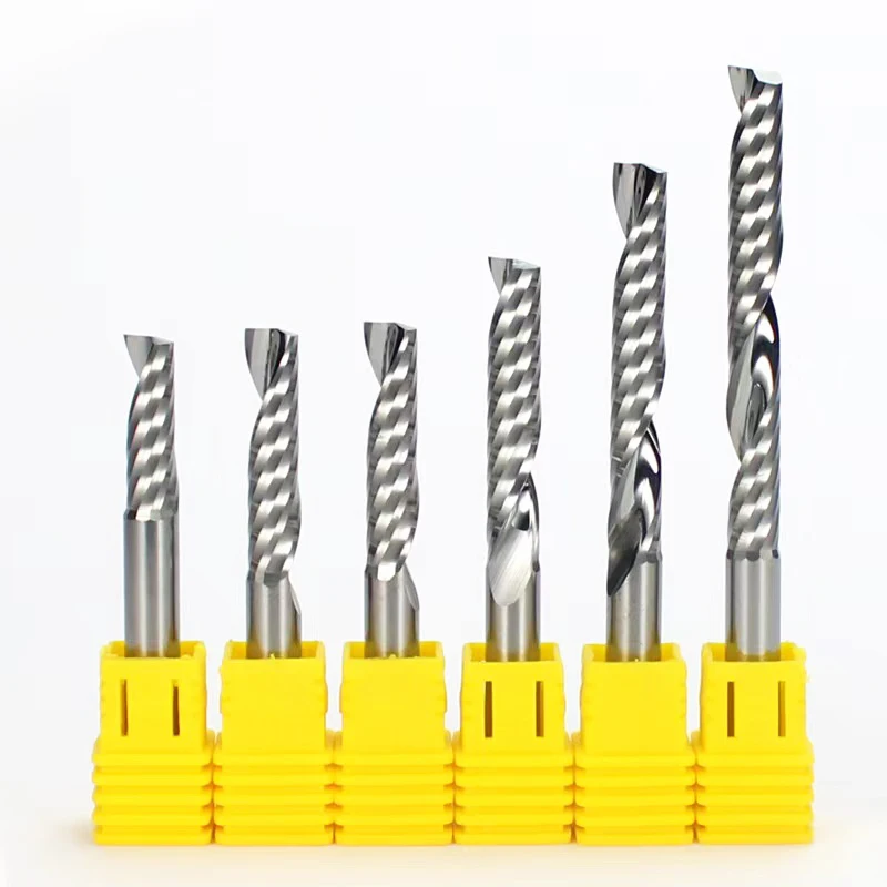 Kaijun Single Flute Down Cutter 3.175/4/6mm Shank Left Hand Super Aluminum Cutting Down Cutter Carbide Spiral End Mill