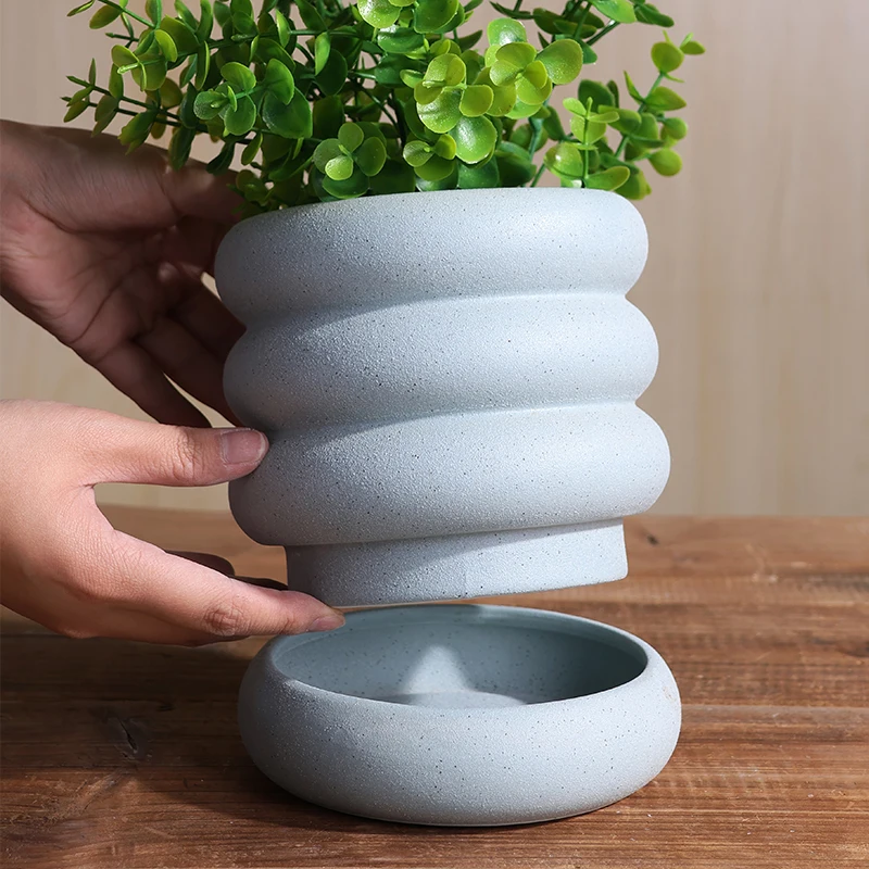 Wholesale Custom Nordic Cylindrical Round Blue Ceramic Flower pot Frosted Succulent Plant Flower Pots For Home Living Room Decor