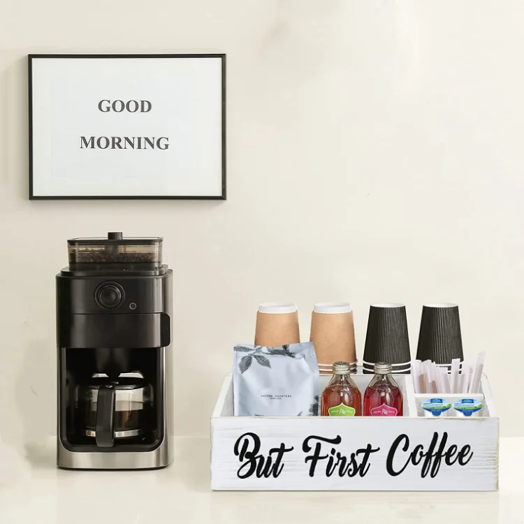 high quality wooden coffee station organizer coffee bar accessories organizer for counter